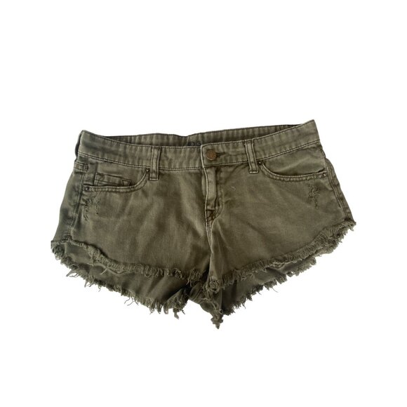 Urban Outfitters BDG Low Rise Dolphin Denim Shorts Olive Army Green - 27 - Picture 2 of 8